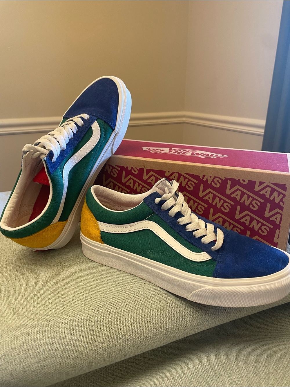 Vans Old Skool Multicolor Suede & Canvas Sneakers - Blue/Green/Yellow
